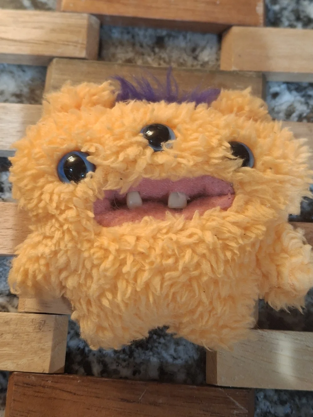 Fuggler Funny Ugly Monster Mini Plush Orange 3 Eyes Purple Hair Buck Teeth 3.5